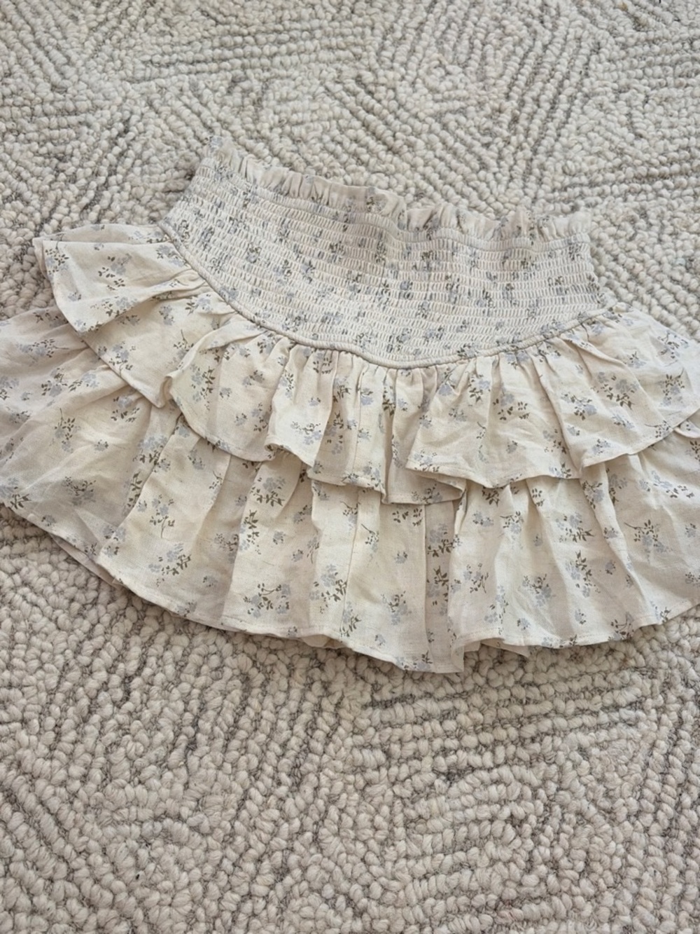 Altar'd State Cream Floral Smocked Ruffle Mini Skirt